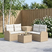 vidaXL Soffset 6 st Beige och krämvit Poly Rattan och stål