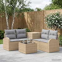 vidaXL Soffset 6 st Beige och Ljusgrå Poly Rattan och stål