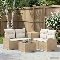vidaXL Soffset 6 st Beige och krämvit Poly Rattan och stål
