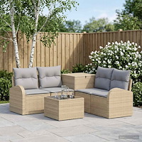 vidaXL Soffset 6 st Beige och Ljusgrå Poly Rattan och stål