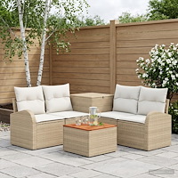 vidaXL Soffset 6 st Beige och krämvit Poly Rattan och stål
