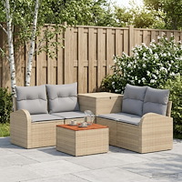 vidaXL Soffset 6 st Beige och Ljusgrå Poly Rattan och stål