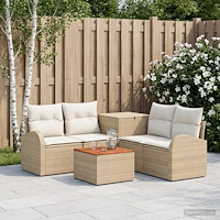vidaXL Soffset 6 st Beige och krämvit Poly Rattan och stål
