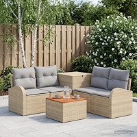 vidaXL Soffset 6 st Beige och Ljusgrå Poly Rattan och stål