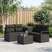vidaXL Soffset 6 st Svart Poly Rattan och stål