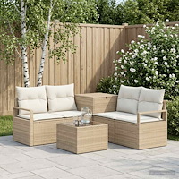 vidaXL Soffset 6 st Beige och krämvit Poly Rattan och stål