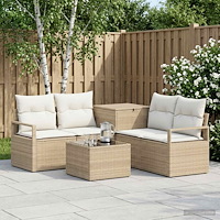 vidaXL Soffset 6 st Beige och krämvit Poly Rattan och stål