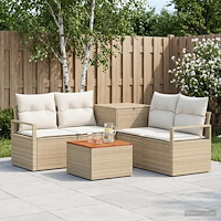 vidaXL Soffset 6 st Beige och krämvit Poly Rattan och stål