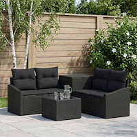vidaXL Soffset 6 st Svart Poly Rattan och stål