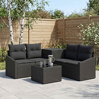 vidaXL Soffset 6 st Svart Poly Rattan och stål