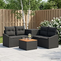 vidaXL Soffset 6 st Svart Poly Rattan och stål