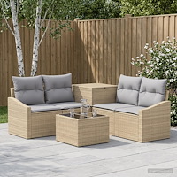 vidaXL Soffset 6 st Beige och Ljusgrå Poly Rattan och stål