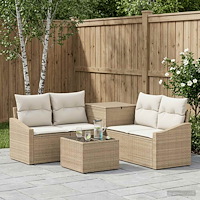 vidaXL Soffset 6 st Beige och krämvit Poly Rattan och stål