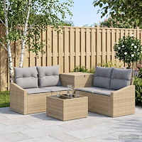 vidaXL Soffset 6 st Beige och Ljusgrå Poly Rattan och stål