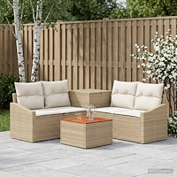 vidaXL Soffset 6 st Beige och krämvit Poly Rattan och stål