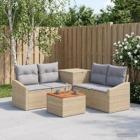 vidaXL Soffset 6 st Beige och Ljusgrå Poly Rattan och stål
