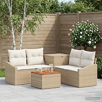 vidaXL Soffset 6 st Beige och krämvit Poly Rattan och stål
