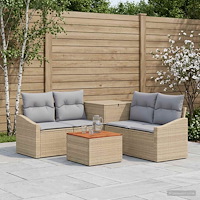 vidaXL Soffset 6 st Beige och Ljusgrå Poly Rattan och stål