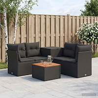 vidaXL Soffset 6 st Svart Poly Rattan och stål