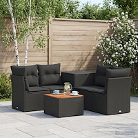 vidaXL Soffset 6 st Svart Poly Rattan och stål