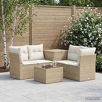 vidaXL Soffset 6 st Beige och krämvit Poly Rattan och stål