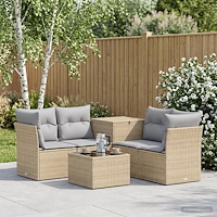 vidaXL Soffset 6 st Beige och Ljusgrå Poly Rattan och stål