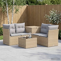 vidaXL Soffset 6 st Beige och Ljusgrå Poly Rattan och stål