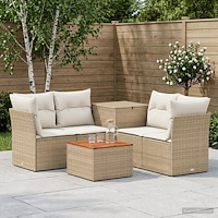 vidaXL Soffset 6 st Beige och krämvit Poly Rattan och stål