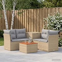 vidaXL Soffset 6 st Beige och Ljusgrå Poly Rattan och stål