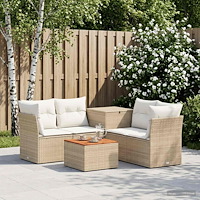 vidaXL Soffset 6 st Beige och krämvit Poly Rattan och stål