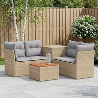 vidaXL Soffset 6 st Beige och Ljusgrå Poly Rattan och stål