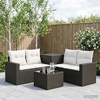 vidaXL Soffset 6 st Svart och krämvit Poly Rattan och stål