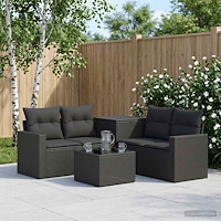 vidaXL Soffset 6 st Svart Poly Rattan och stål