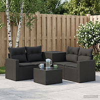 vidaXL Soffset 6 st Svart Poly Rattan och stål