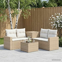vidaXL Soffset 6 st Beige och krämvit Poly Rattan och stål