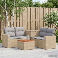 vidaXL Soffset 6 st Beige och Ljusgrå Poly Rattan och stål