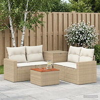 vidaXL Soffset 6 st Beige och krämvit Poly Rattan och stål
