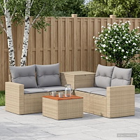 vidaXL Soffset 6 st Beige och Ljusgrå Poly Rattan och stål