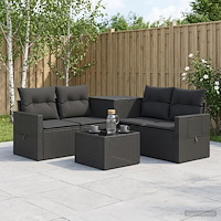 vidaXL Soffset 6 st Svart Poly Rattan och stål