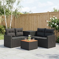 vidaXL Soffset 6 st Svart Poly Rattan och stål