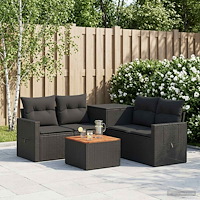 vidaXL Soffset 6 st Svart Poly Rattan och stål