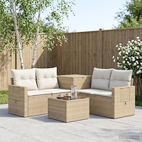 vidaXL Soffset 6 st Beige och krämvit Poly Rattan och stål