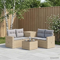 vidaXL Soffset 6 st Beige och Ljusgrå Poly Rattan och stål
