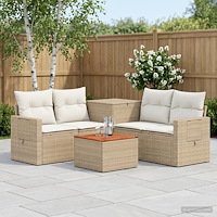 vidaXL Soffset 6 st Beige och krämvit Poly Rattan och stål