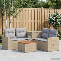 vidaXL Soffset 6 st Beige och Ljusgrå Poly Rattan och stål