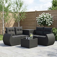 vidaXL Soffset 6 st Svart Poly Rattan och stål