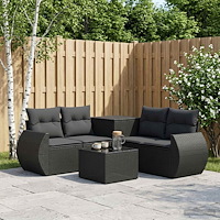 vidaXL Soffset 6 st Svart Poly Rattan och stål