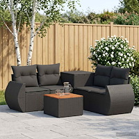 vidaXL Soffset 6 st Svart Poly Rattan och stål