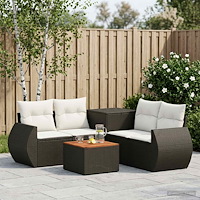 vidaXL Soffset 6 st Svart och krämvit Poly Rattan och stål