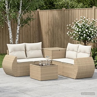vidaXL Soffset 6 st Beige och krämvit Poly Rattan och stål